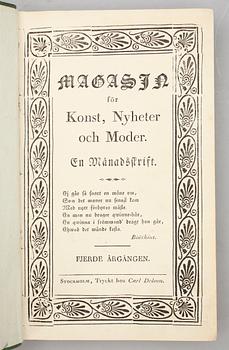 MODEMAGASIN, 6 vol, "Magasin för konst, nyheter och moder", Fredrik Boije, Stockholm 1823, -26,-27, -28, -29 -31.