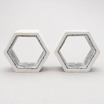 Two 1960s sculptures 'Hexagon tiles', for Arabia, Finland.