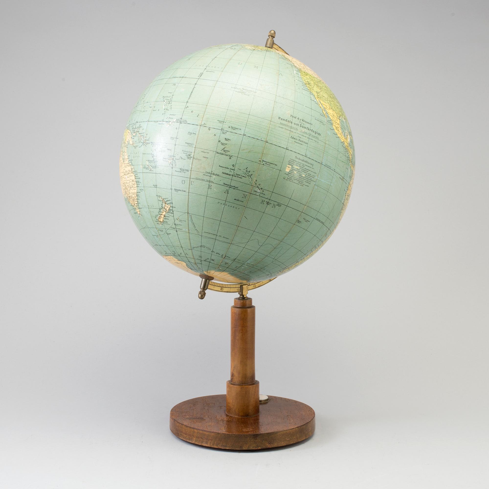 JORDGLOB, Columbus, Dr Krauses Handels- och Samfärdsglob, Edwin Hammar, Stockholm, 1900-talets första hälft.
