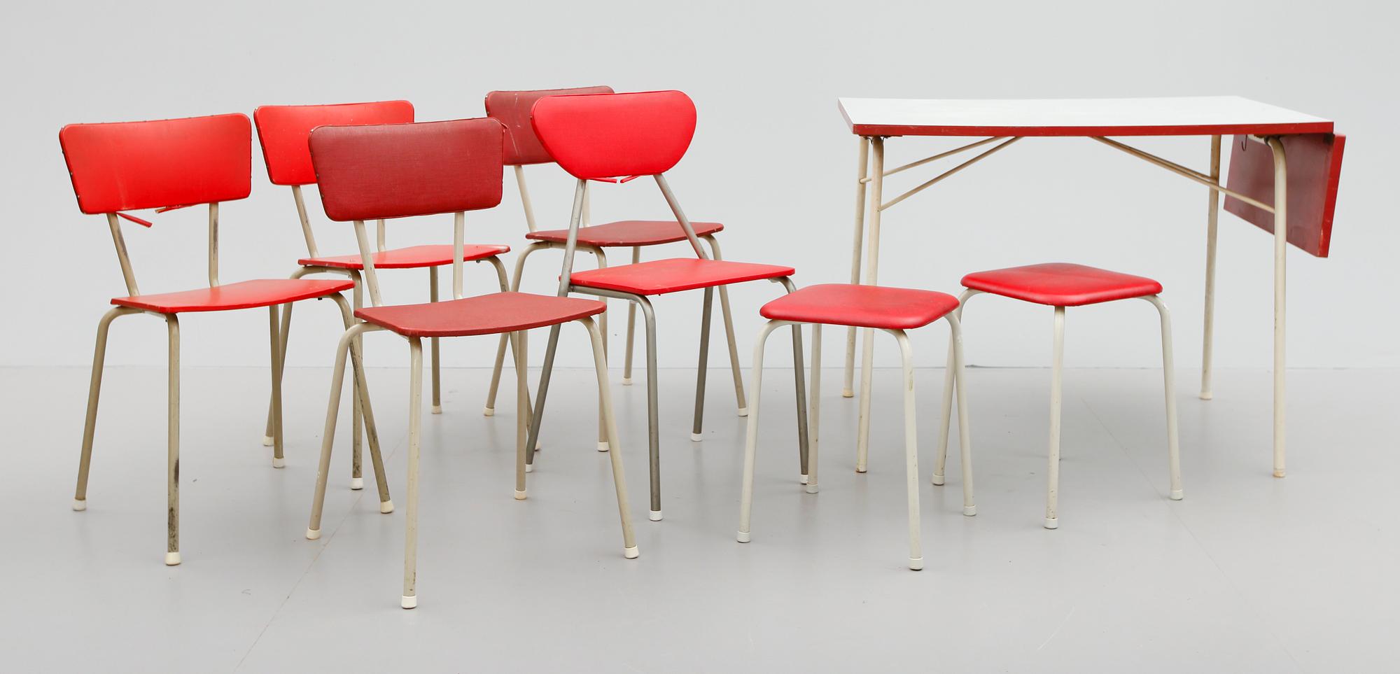 BORD, STOLAR OCH PALLAR, 8 delar, 1950-tal.