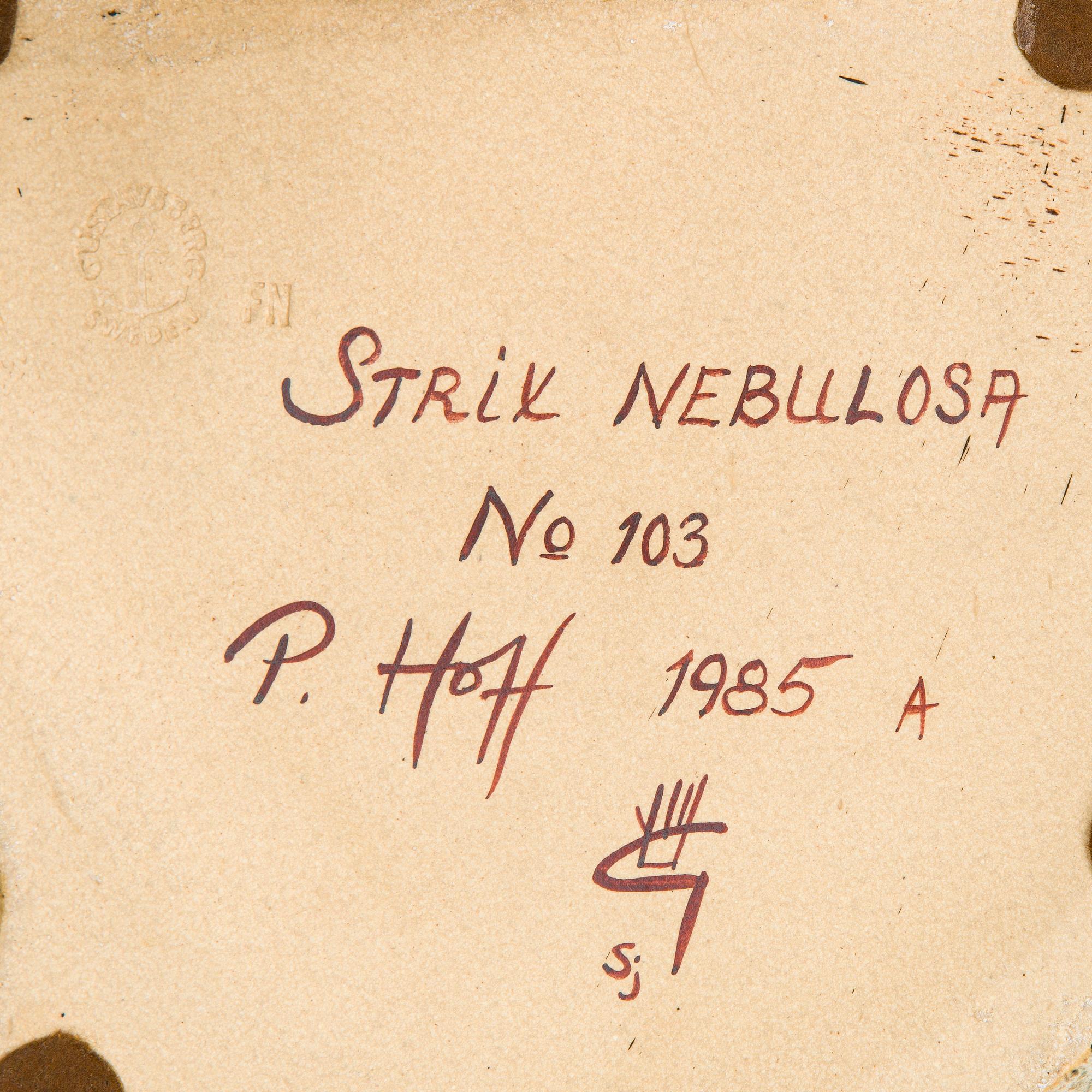 Paul Hoff, sculpture, "Strix Nebulosa No 103", Gustavsberg studio, Sweden, 1985.