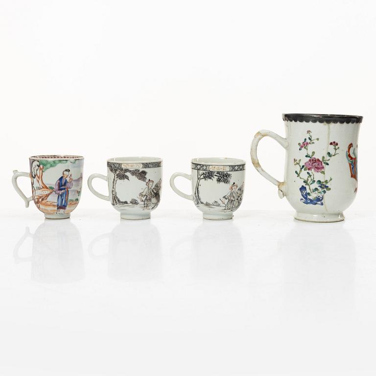 A collection of cups, saucers and teapots, China, Qing dynasty, mostly 18th century.