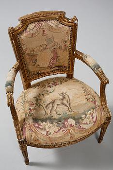 KARMSTOLAR, ett par, Louis XVI-stil, omkring sekelskiftet 1800/1900.