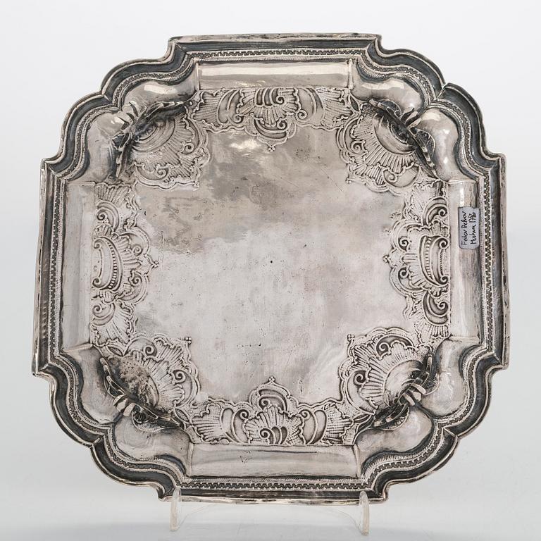 A Russian mid-18th-century silver salver, maker's mark of Fedor Petrov, Moscow 1756.