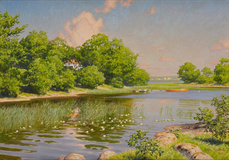 Johan Krouthén, Lake landscape with water lilies.