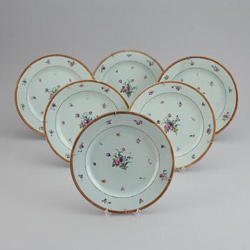 A set of 12 famille rose plates (6+6), Qing dynasty, Qianlong (1736-95).