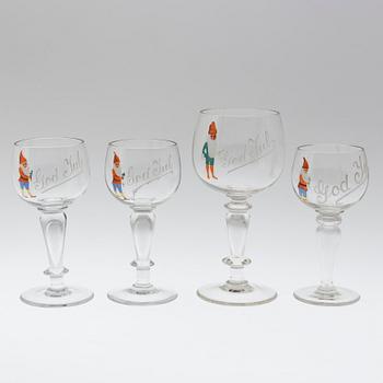 FOUR MATCHED GLASS CHRISTMAS GLASSES, circa 1900.