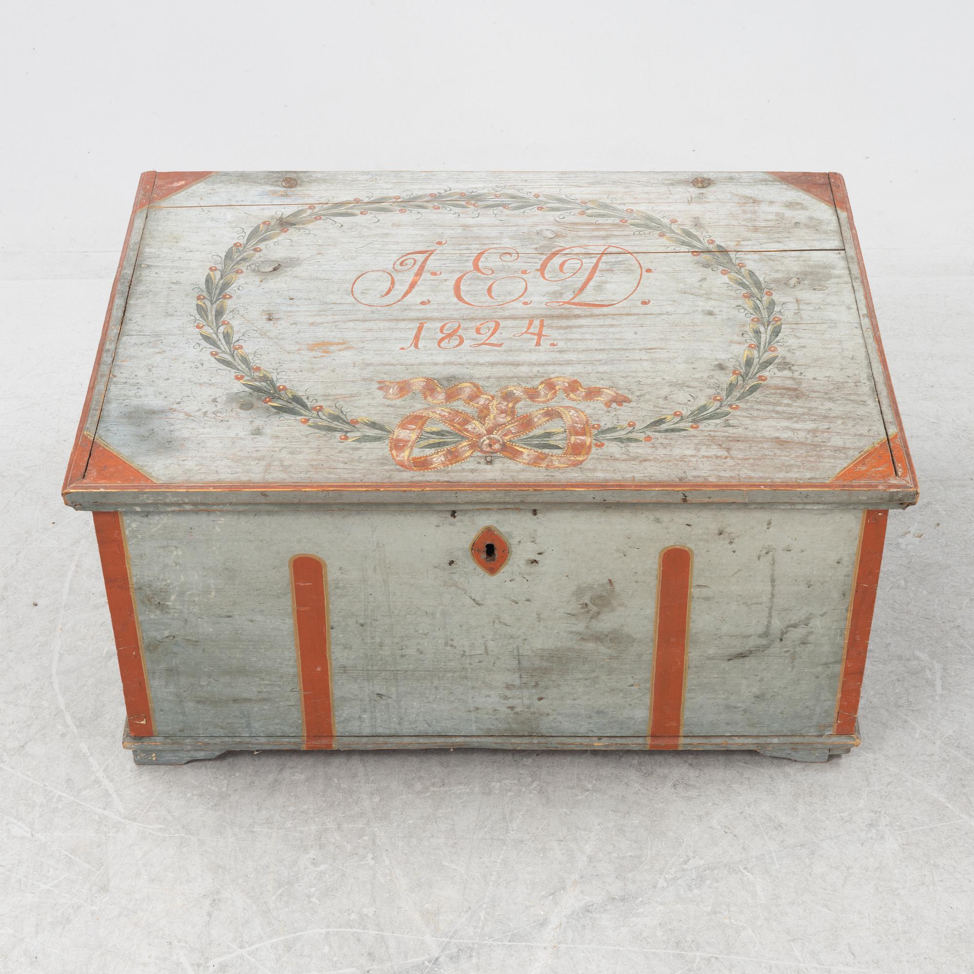 Brudkista, allmoge daterad 1824.