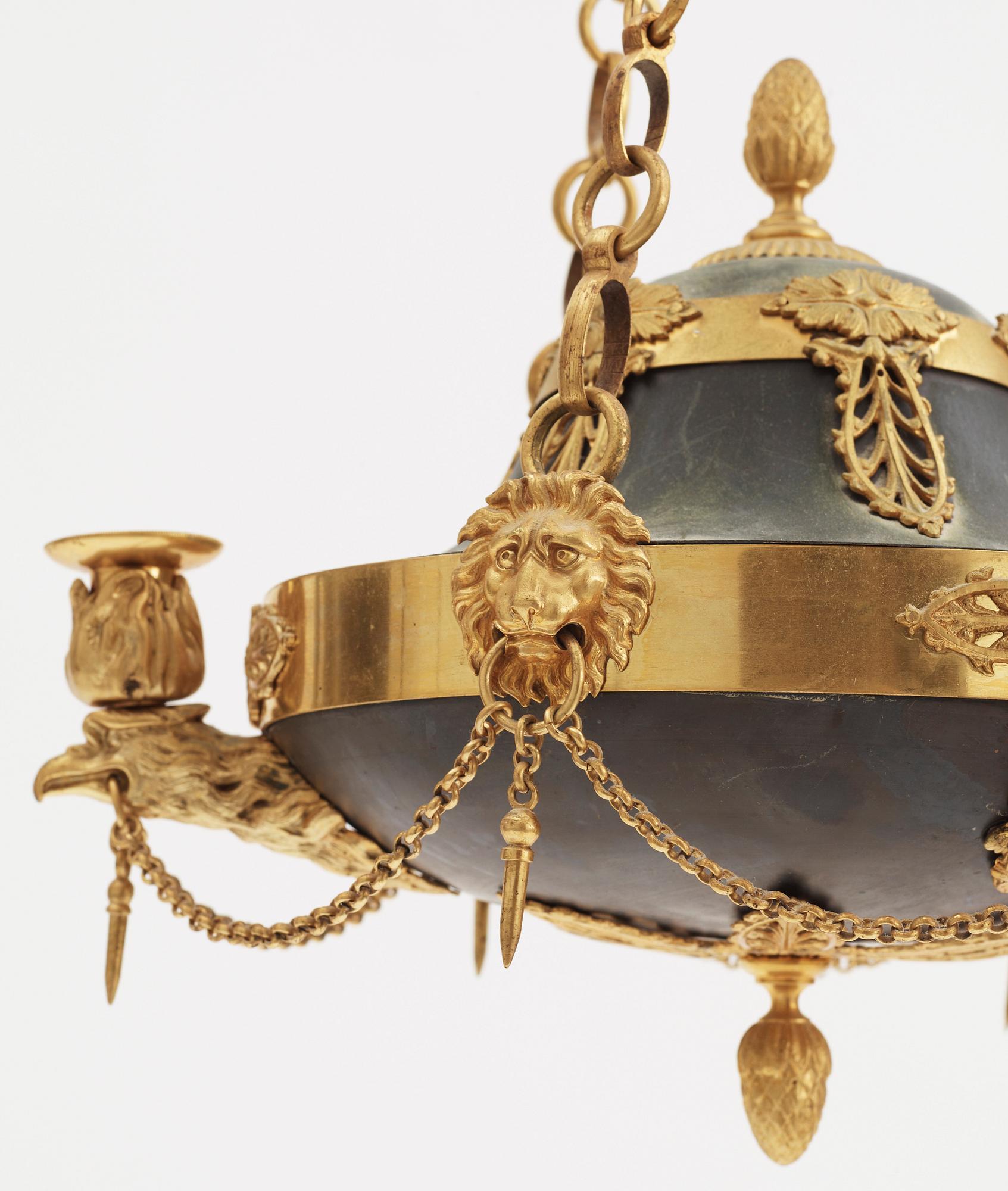 AMPEL, patinerad och förgylld, empirestil, 1800-talets slut. Tot h 68.