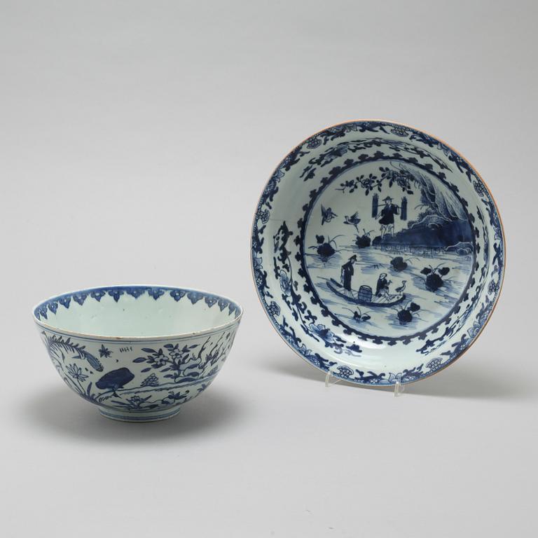 Two blue and white Chinese bowls from the 18th century.