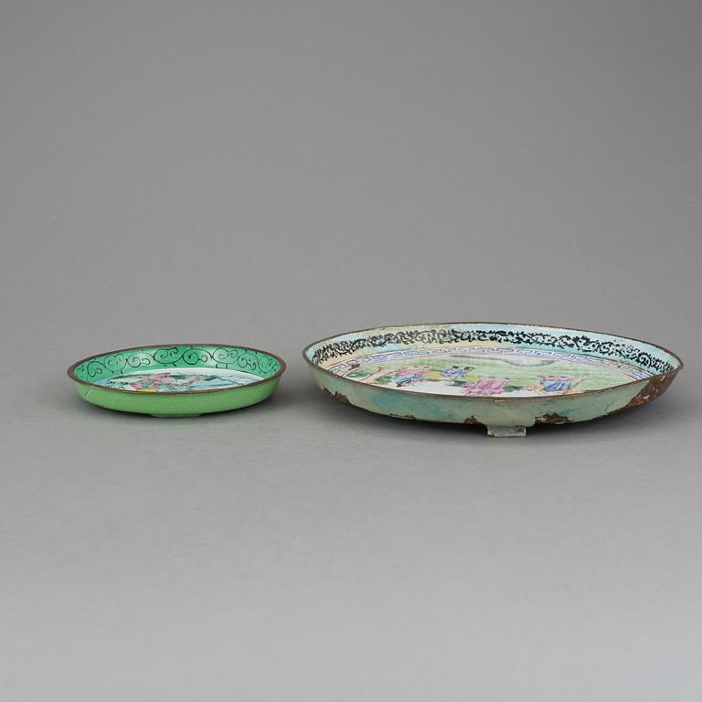 FAT 2 stycken, emaljerad mässing och koppar, Kina, 1800-1900-tal.