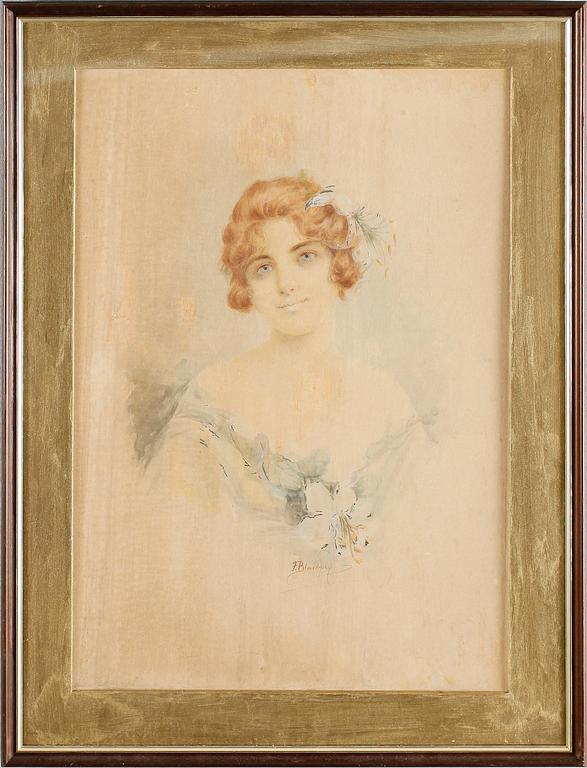 OKÄND KONSTNÄR, akvarell, signerad F Blampey, tidigt 1900-tal.