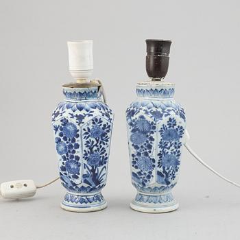 A pair of blue and white vases made in to lamps, Qing dynasty, Qianlong (1736-95).