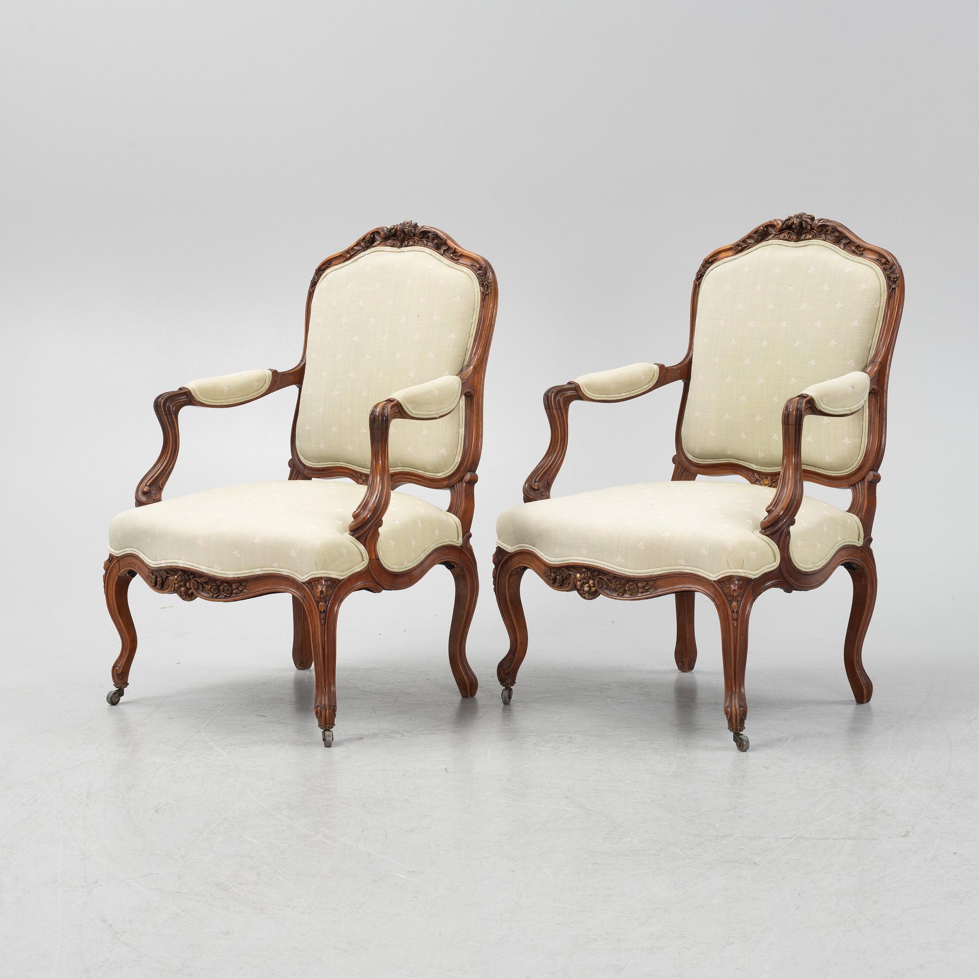 Pair of armchairs, Louis XV style, 20th century.