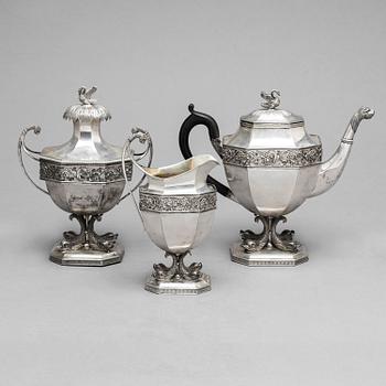 A German early 20th century  silver three piece coffee-set, marked Hamburg.