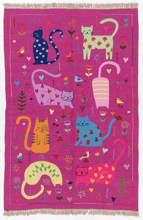 Matta, handbroderad Kelim, ca 182 x 118 cm.