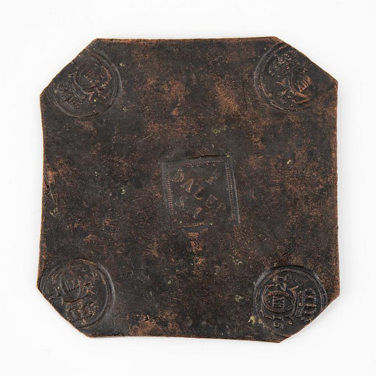 A Swedish plate coin, 1 daler SM, 1715.