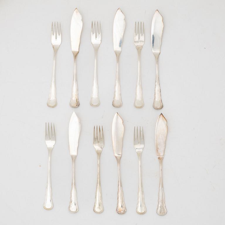 A set of twelve Swedish silver cutlery parts, model 'Hallbergs Chippendale', marks of CG Hallberg, Stockholm 1927-1936.