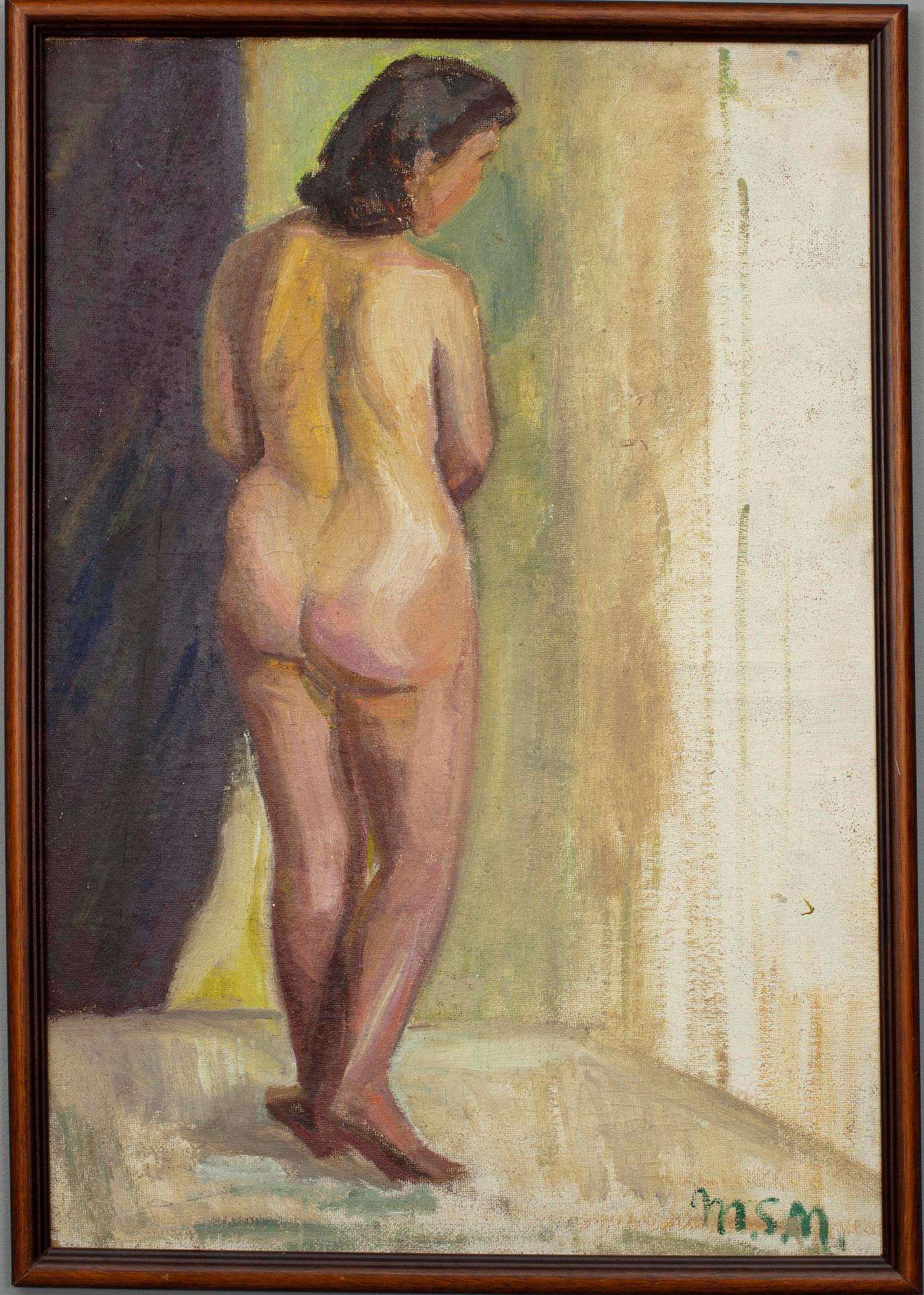 MAJA SLÖÖR-NÄRVI, öljy levylle, sign. Myös a tergo sign. ja päiv. 1945.