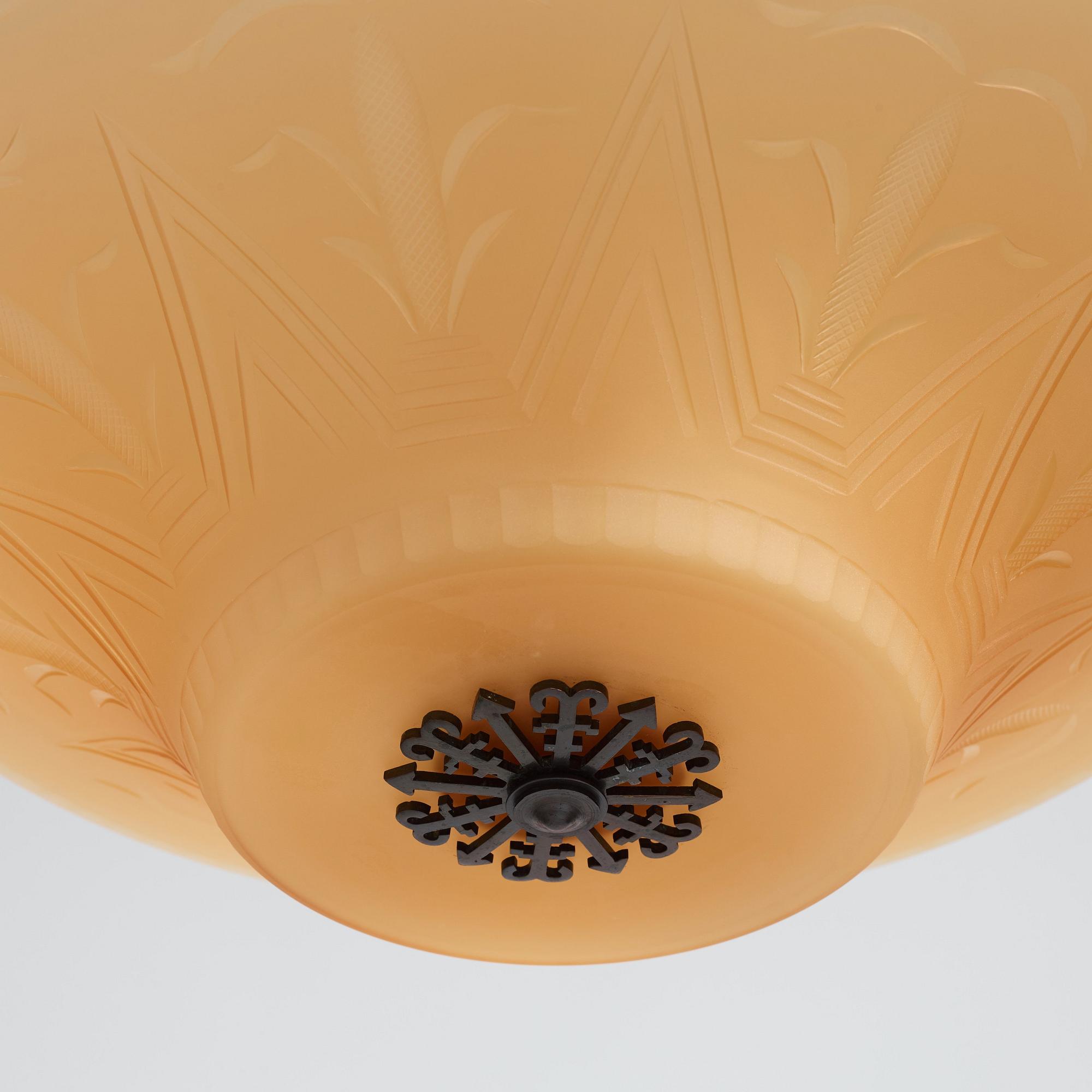 Edward Hald, & Erik Tidstrand, a ceiling lamp, Nordiska Kompaniet & Orrefors, executed ca 1926.