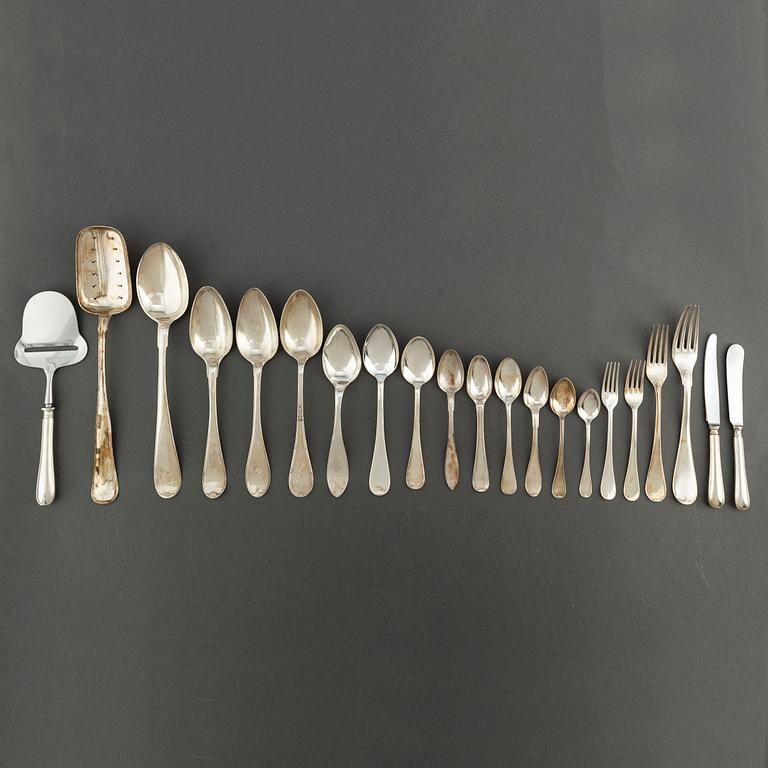 A silver cutlery, including 'Svensk Spets' and 'Svensk Rund', incl. GAB, CG Hallberg, 19/20th century (89 pc), 3171g.
