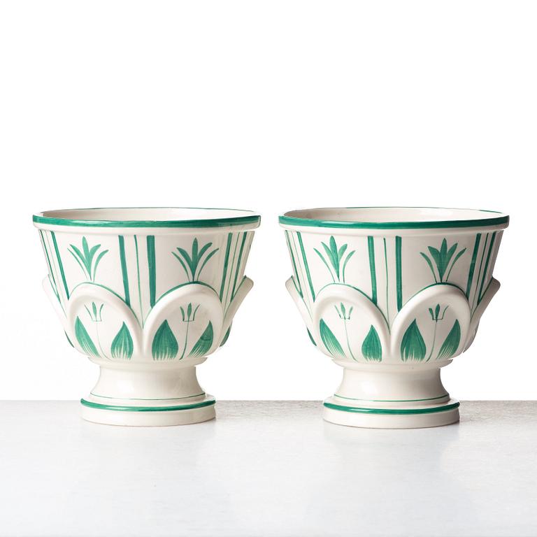 Arthur Percy, a pair of Swedish Grace creamware flower pots, 1920's-30's.