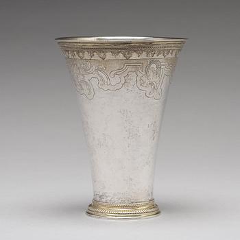 A Swedish 18th century parcel-gilt silver beaker, mark of Gustaf Henning, Stockholm 1752.