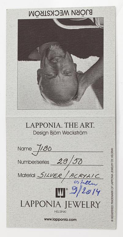 Björn Weckström, "Jibo", a serling silver and acrylic necklace, limited edition 29/50. Lapponia 2008.