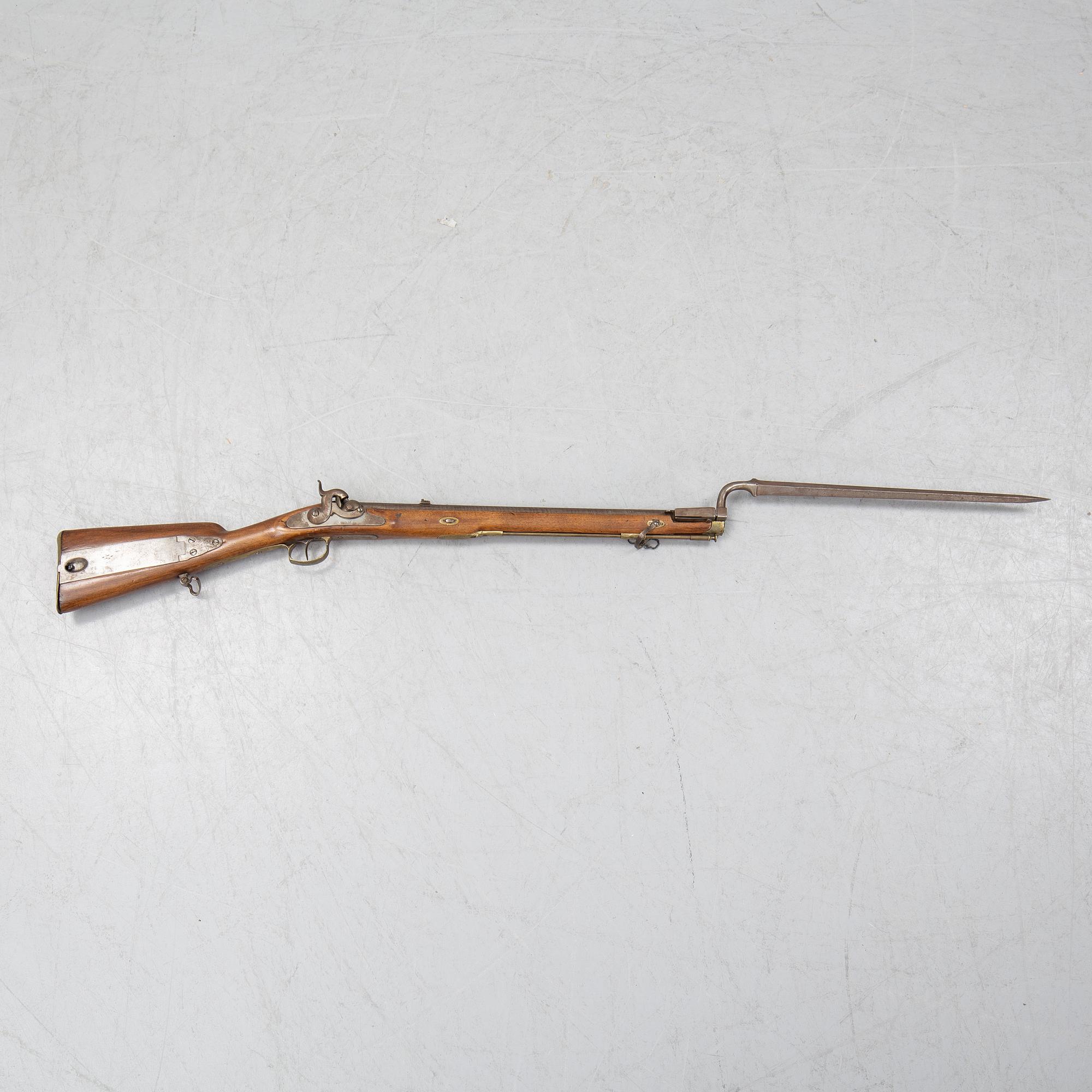 A Danish jaeger rifle 1853 pattern with bayonet.