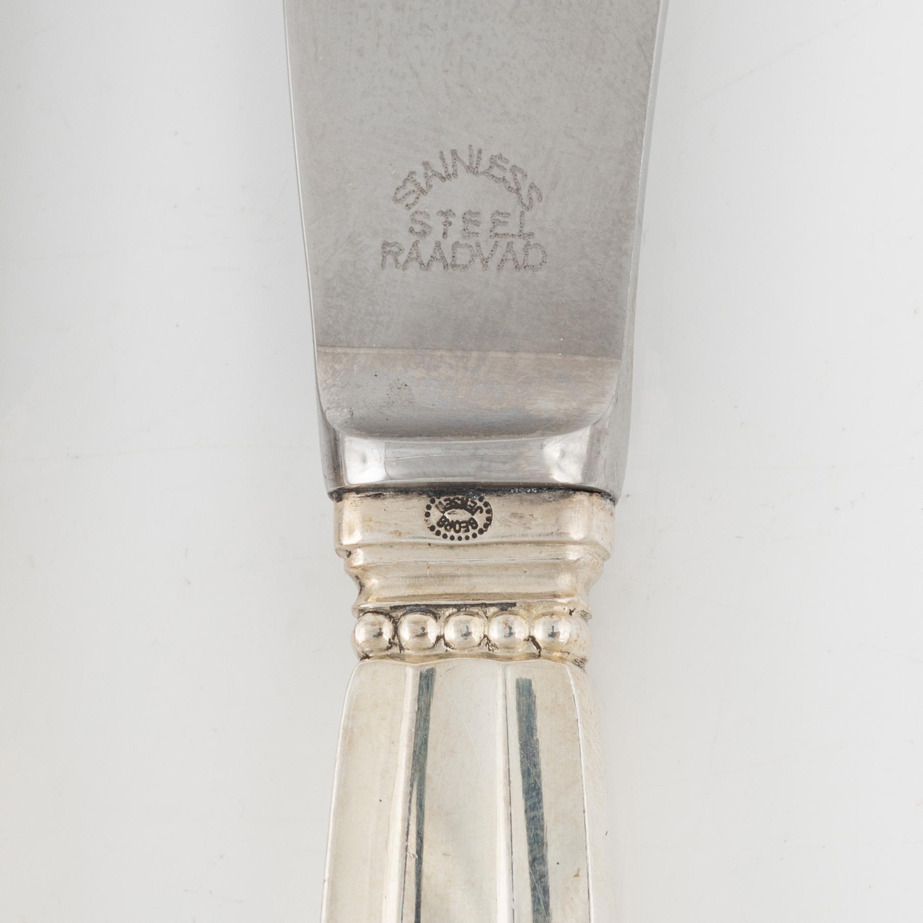 Johan Rodhe, knivar, 6 st, sterlingsilver, "Konge/Acorn", Georg Jensen, Danmark, efter 1945.
