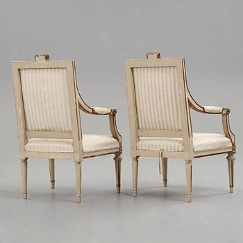 A pair of Gustavian late 18th century armchairs.