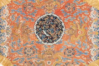 A group of three embroidered silk textiles, Qing dynasty, 18th/19th century.