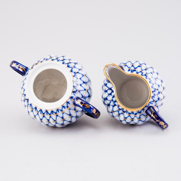 A 34-piece 'Cobalt Net' porcelain set for coffee and tea, Lomonosov, Soviet Union.