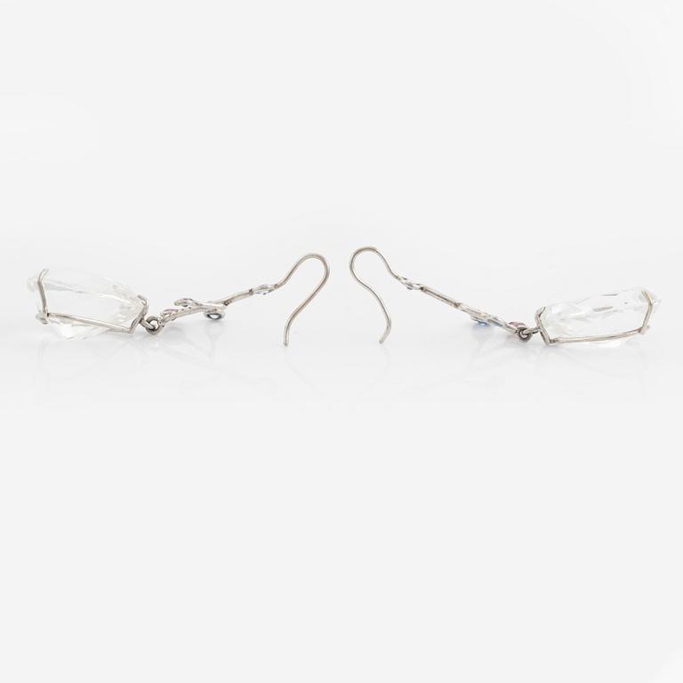 White gold, rock crystal, sapphire, tourmaline and diamond earrings.