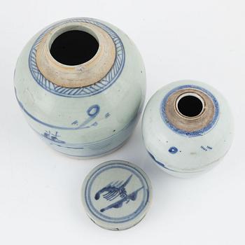 Five blue and white ginger jars, porcelain, China, 19th-20th century.