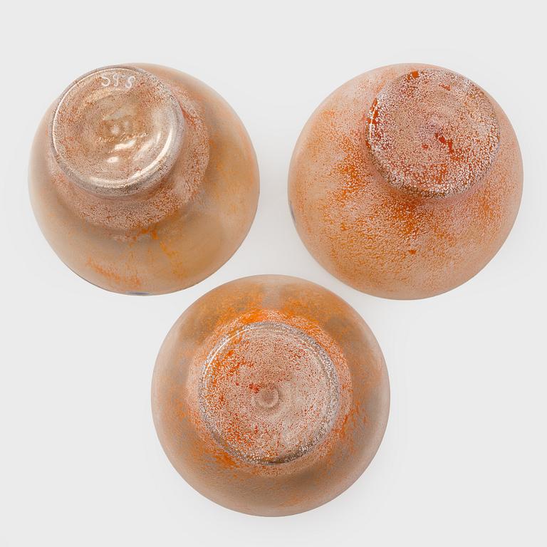 Oiva Toikka, three glass bowls, signed Oiva Toikka Nuutajärvi Notsjö.