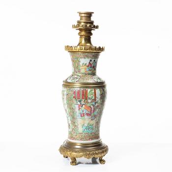 A famille rose Canton vase/table lamp, Qing dynasty, 19th century.