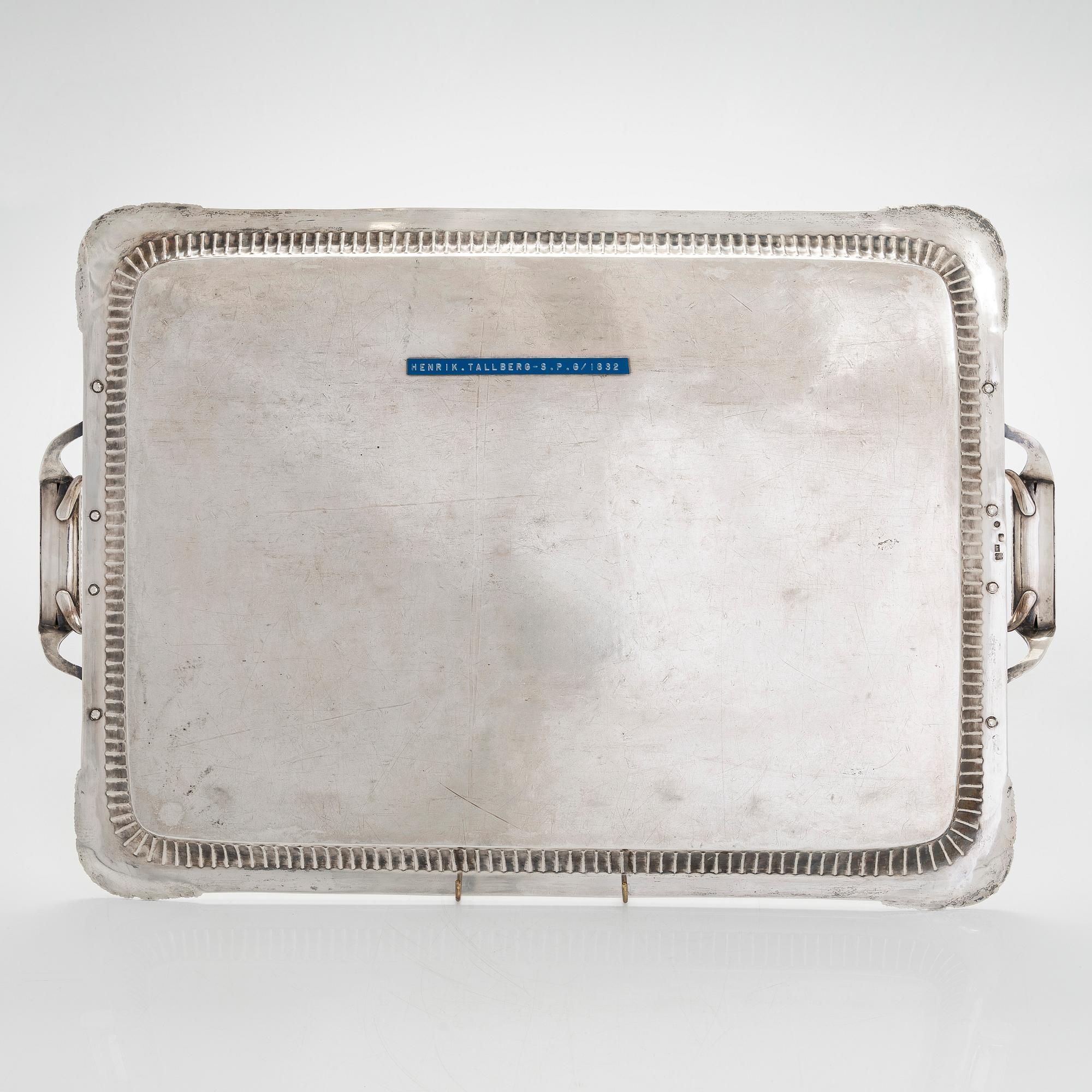 A silver tray, maker's mark of Henrik Tallberg, St. Petersburg 1832.