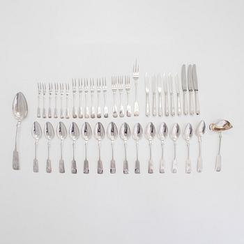 A set of 38 pieces silver "Musslan" cutlery, Finnish hallmarks, Kokkola 1854, mostly Hämeenlinna 1926 -1951.