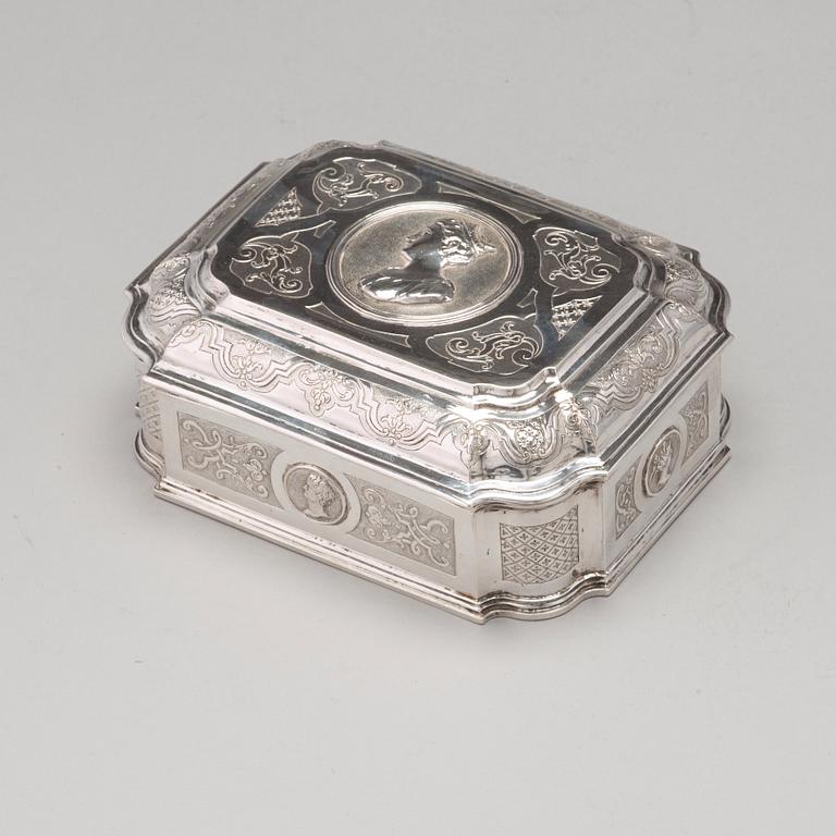 A Swedish 18th century 7 piece silver toilet service, mark of Johan Lorenz Starin, Stockholm 1736.