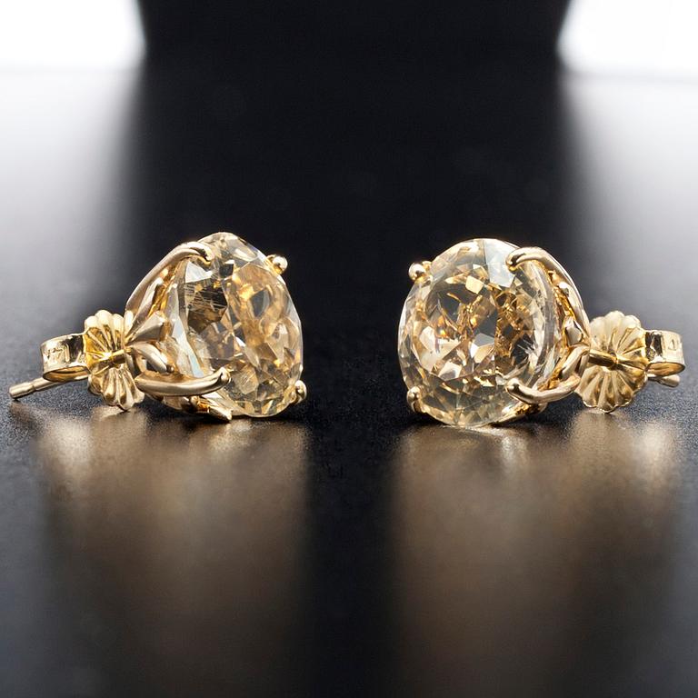 ÖRHÄNGEN, guld 14K, gula labradoriter, tot. 7,93 ct.
