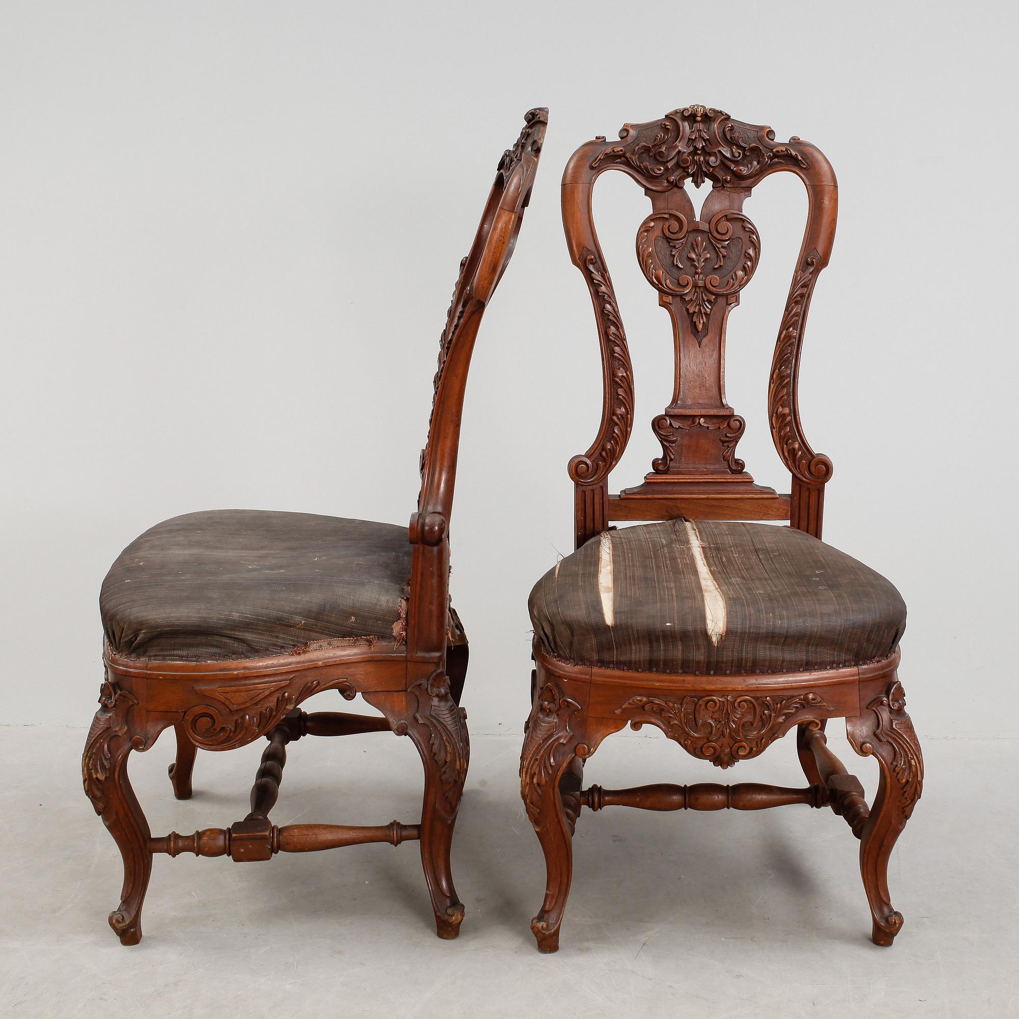 STOLAR, 5 stycken, barockstil, troligen Tyskland, 1800-tal.
