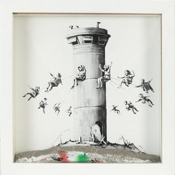 Banksy, digital print and painted concrete in box frame.