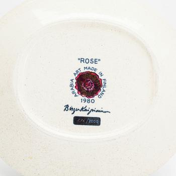 Birger Kaipiainen, decorative ceramic plate Rose, signed, numbered 276/2000, Arabia 1980 Made in Finland.