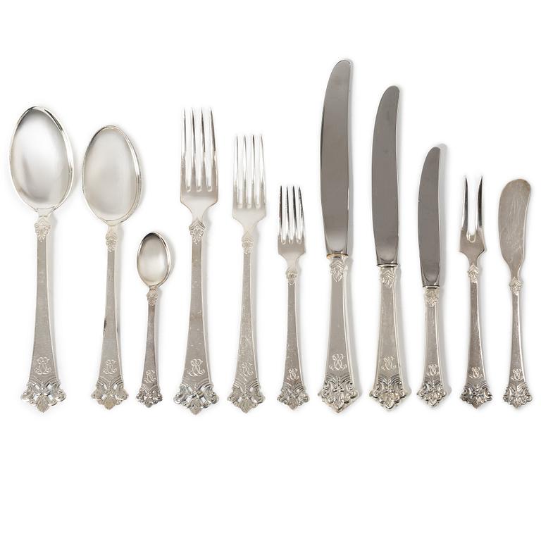 Theodor Olsen, cutlery set, 111 pieces, silver, model Anitra, in a case by master carver Emil Sandberg (1905-1998).