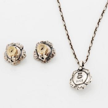 Georg Jensen Heritage silver a pair of earrings and a necklace.
