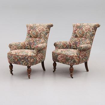 FÅTÖLJER, 1 par, omkring år 1900.