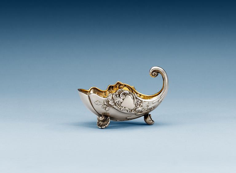 A RUSSIAN PARCEL-GILT KOVSH/CREAM-JUG, Makers mark of Pavel Ovchinnikov, St. Petersburg late 19th century.