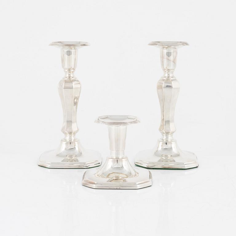 A group of three Swedish silver candlesticks, MEMA, Lidköping, 1987.