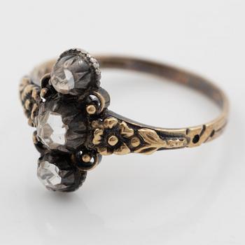 Ring, 18K gold and silver with rose-cut stones, 19th century.